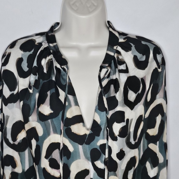 Womens Finley Morrisey Top Jungle Animal Print Tie Keyhole Neck Viscose Size XS - Picture 2 of 11